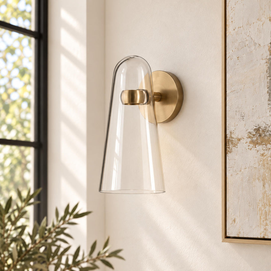 Conical Glass Wall Lamp LED Warm White Gold Nickel or Black Adjustable Sconce