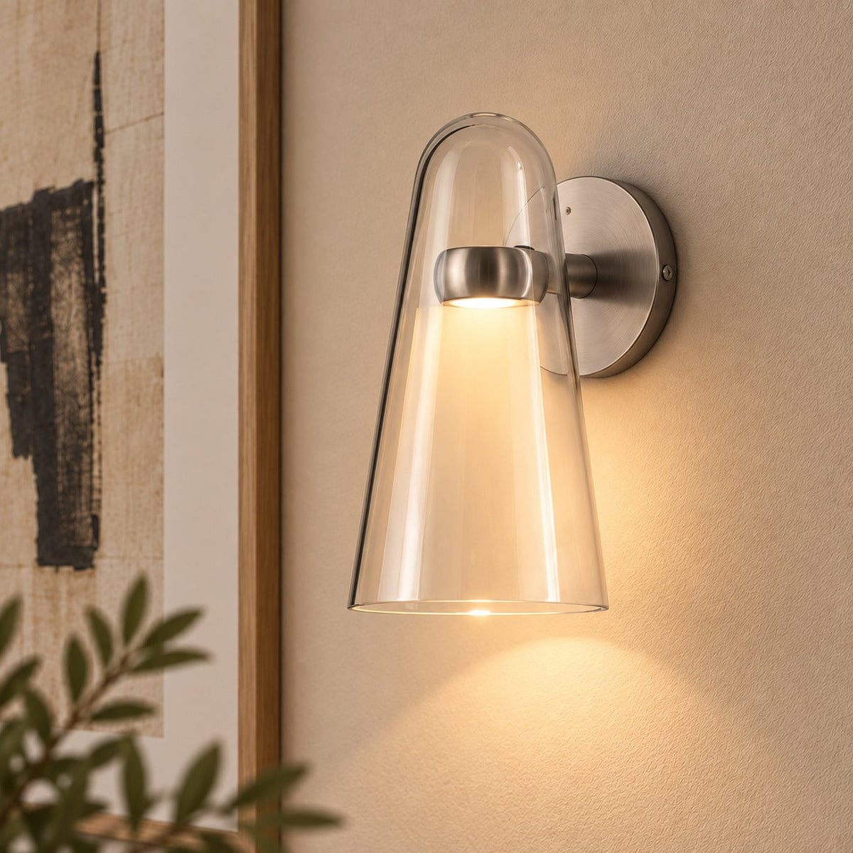 Conical Glass Wall Lamp LED Warm White Gold Nickel or Black Adjustable Sconce