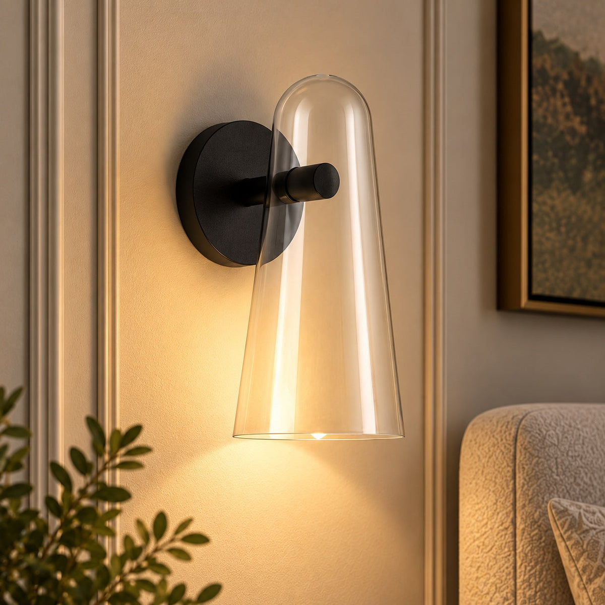 Conical Glass Wall Lamp LED Warm White Gold Nickel or Black Adjustable Sconce