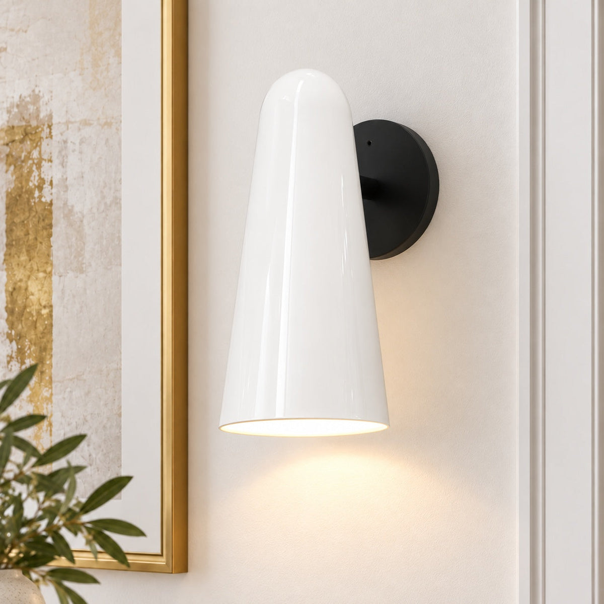 Conical Glass Wall Lamp LED Warm White Gold Nickel or Black Adjustable Sconce