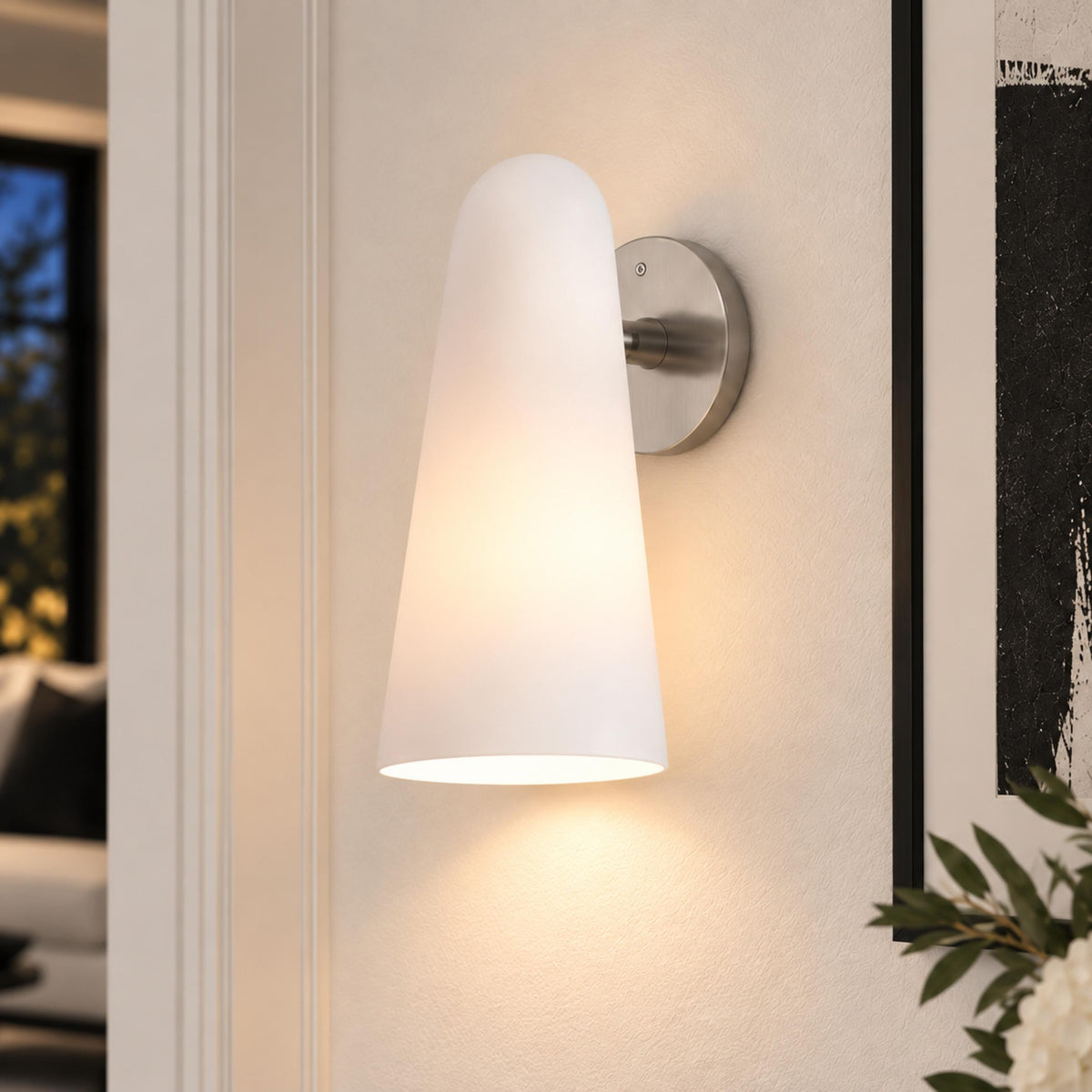 Conical Glass Wall Lamp LED Warm White Gold Nickel or Black Adjustable Sconce
