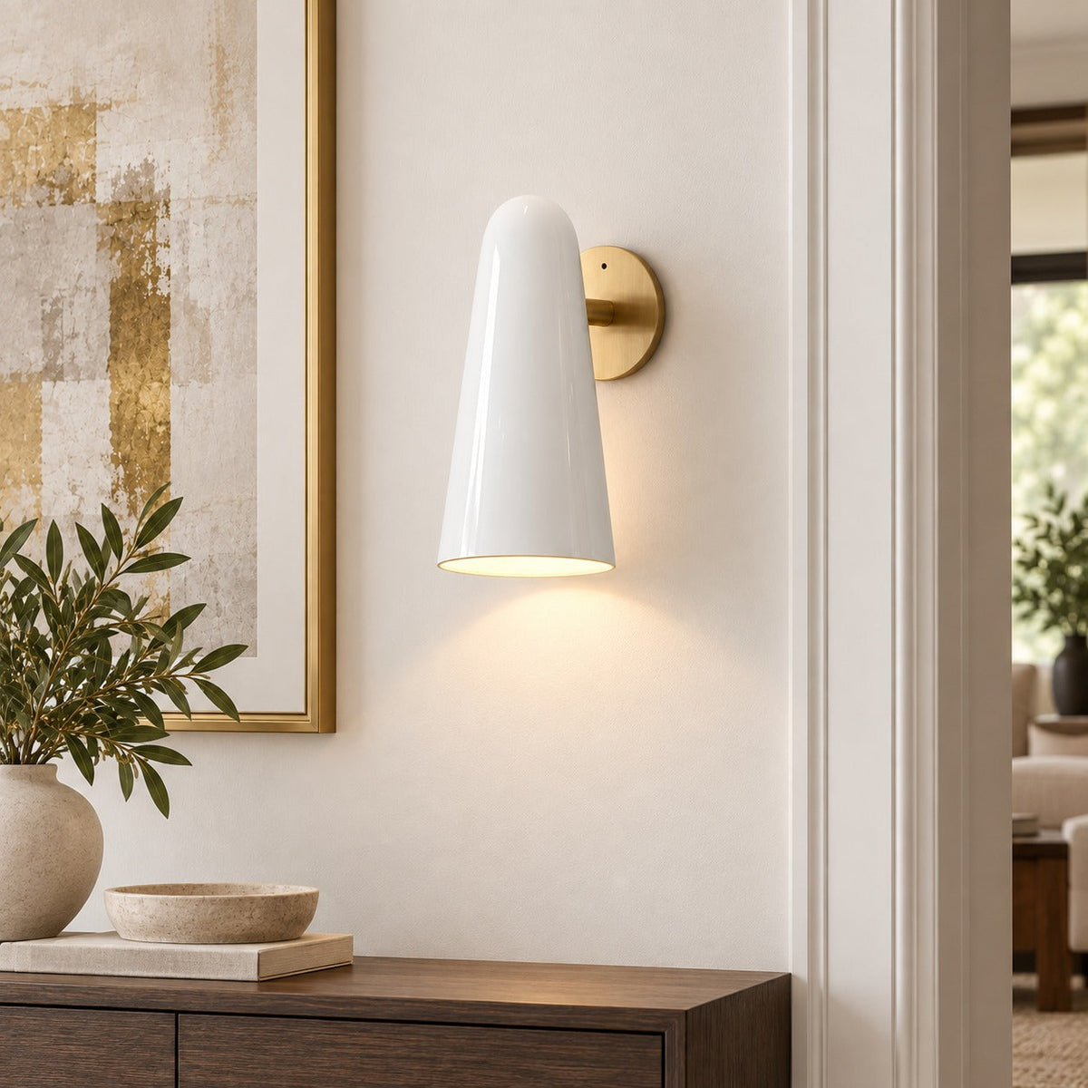 Conical Glass Wall Lamp LED Warm White Gold Nickel or Black Adjustable Sconce