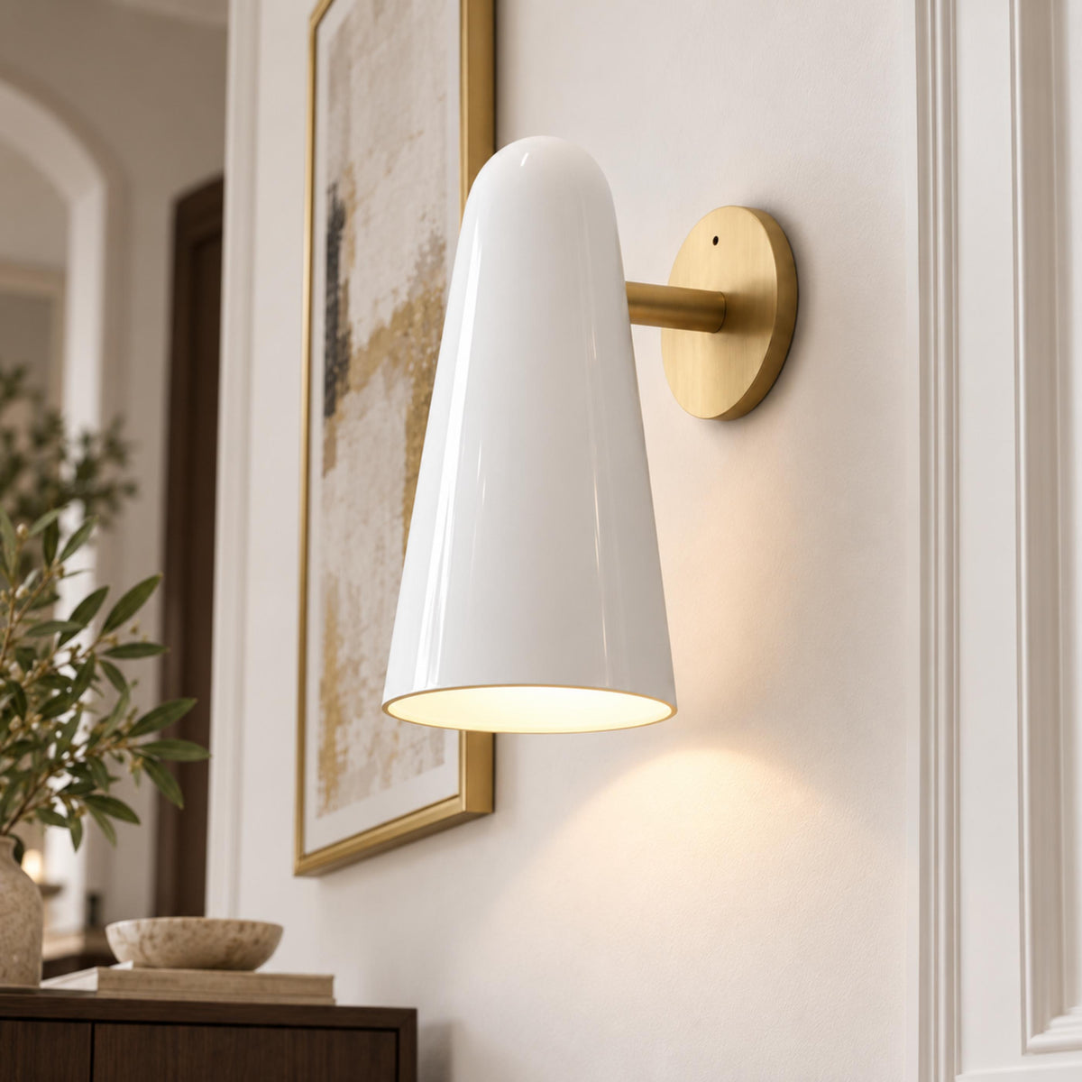 Conical Glass Wall Lamp LED Warm White Gold Nickel or Black Adjustable Sconce