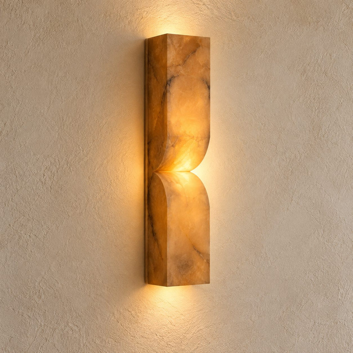 Carved Alabaster Pinched LED Wall Sconce 35 60 or 90 cm Gold Black or Nickel