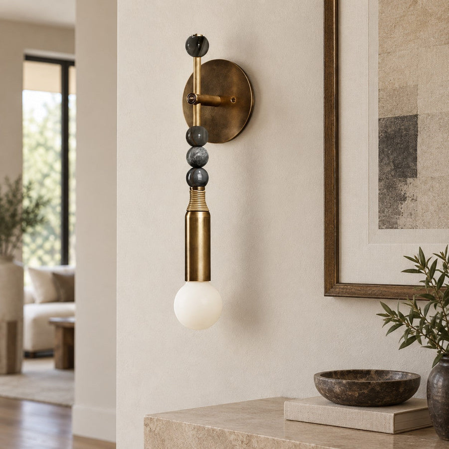 Persepolis Marble & Antique Brass Wall Sconce E27 Globe Bulb Short or Tall