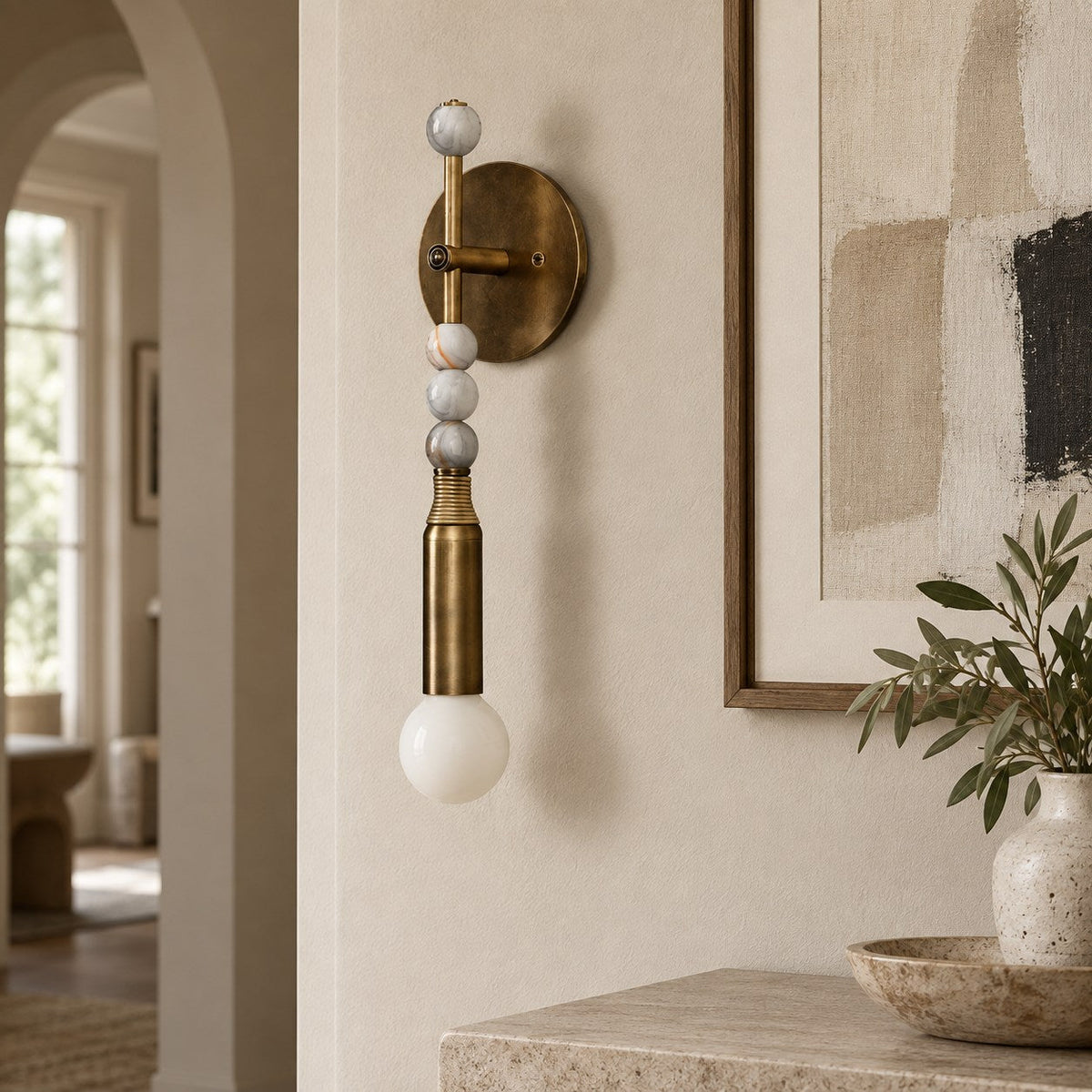 Persepolis Marble & Antique Brass Wall Sconce E27 Globe Bulb Short or Tall