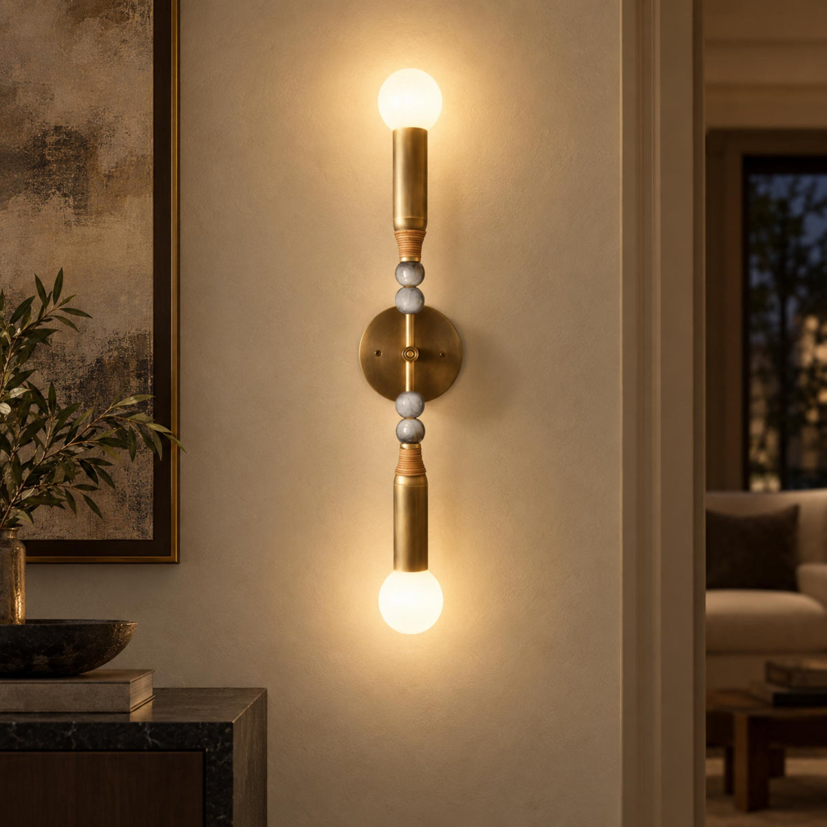 Persepolis Marble & Antique Brass Wall Sconce E27 Globe Bulb Short or Tall