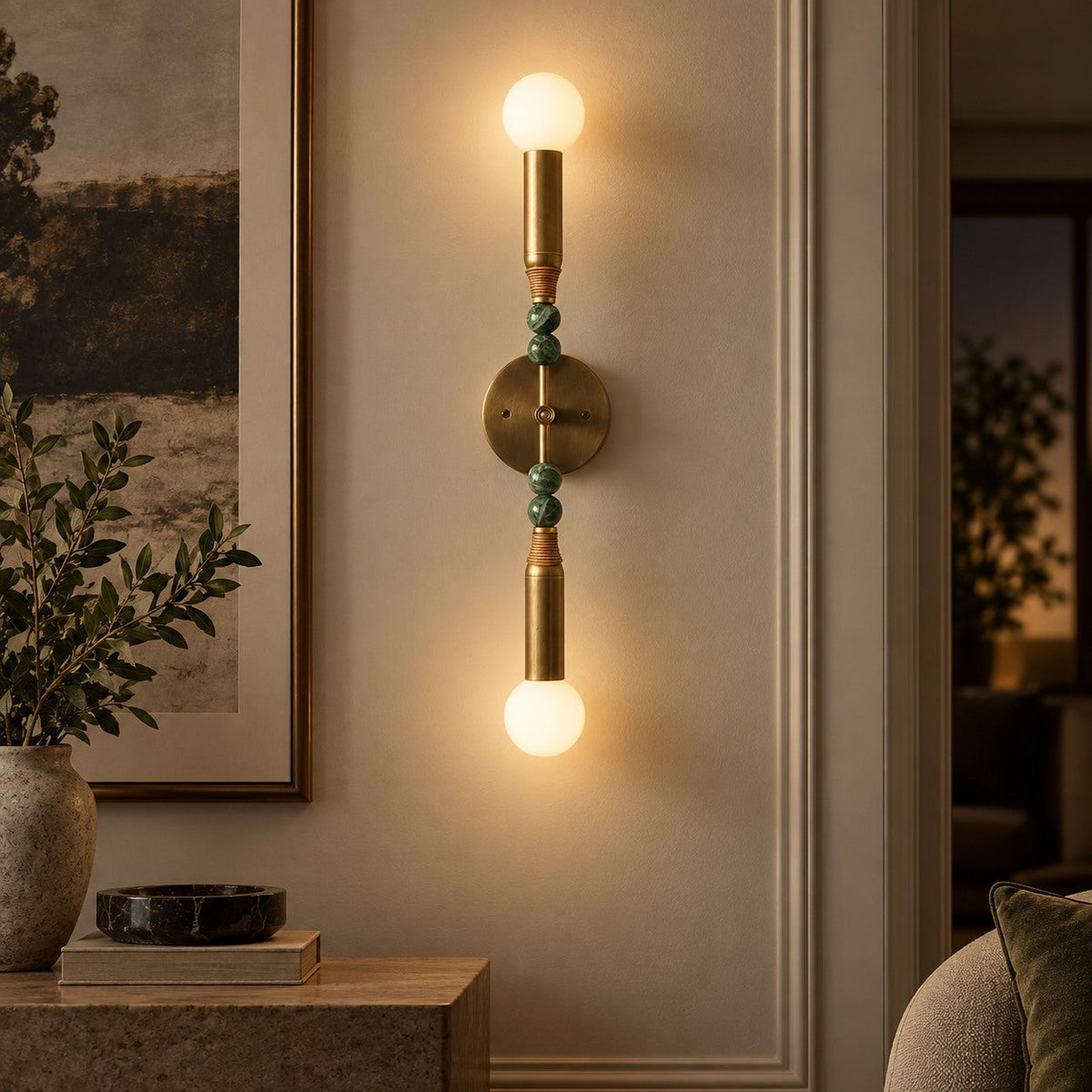 Persepolis Marble & Antique Brass Wall Sconce E27 Globe Bulb Short or Tall