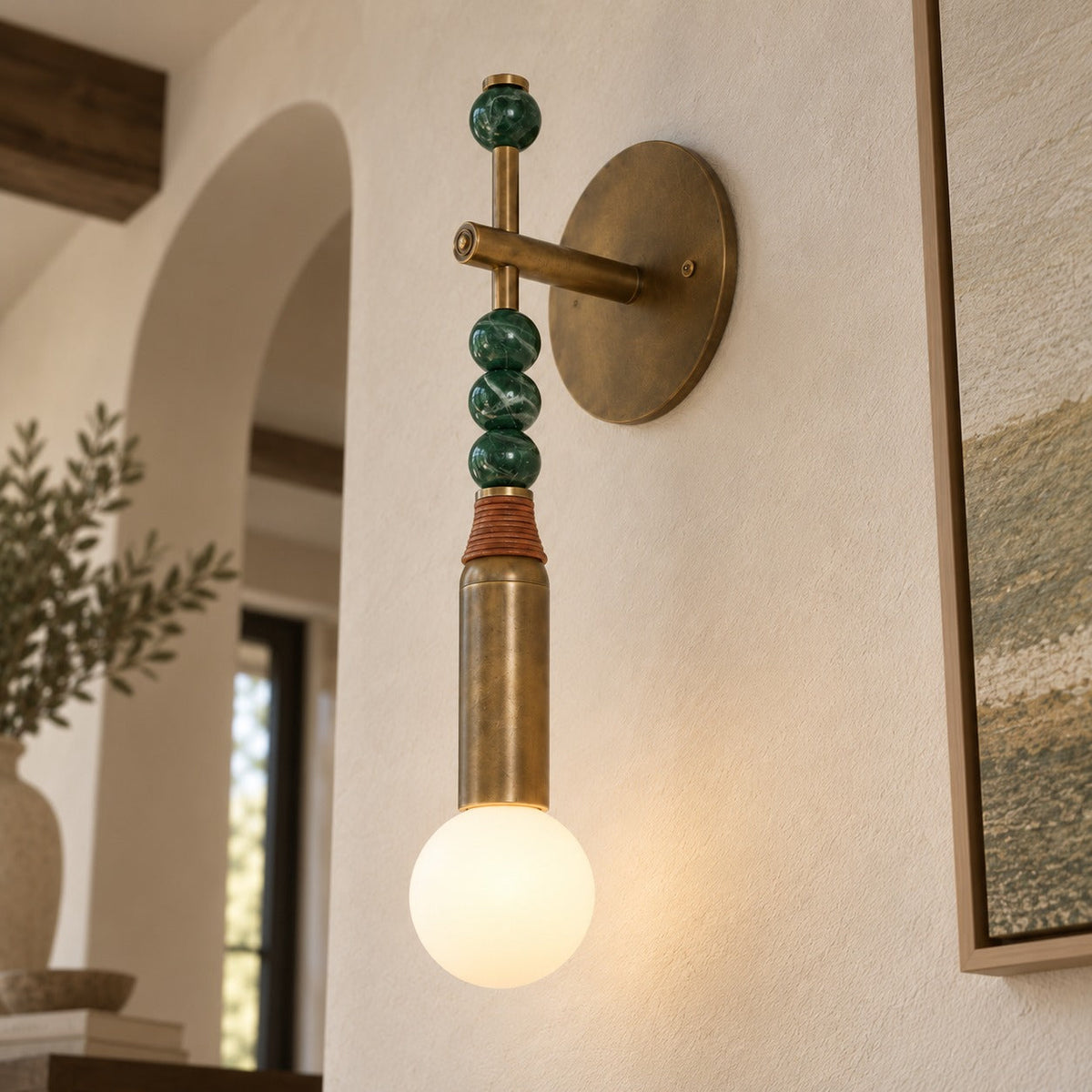 Persepolis Marble & Antique Brass Wall Sconce E27 Globe Bulb Short or Tall