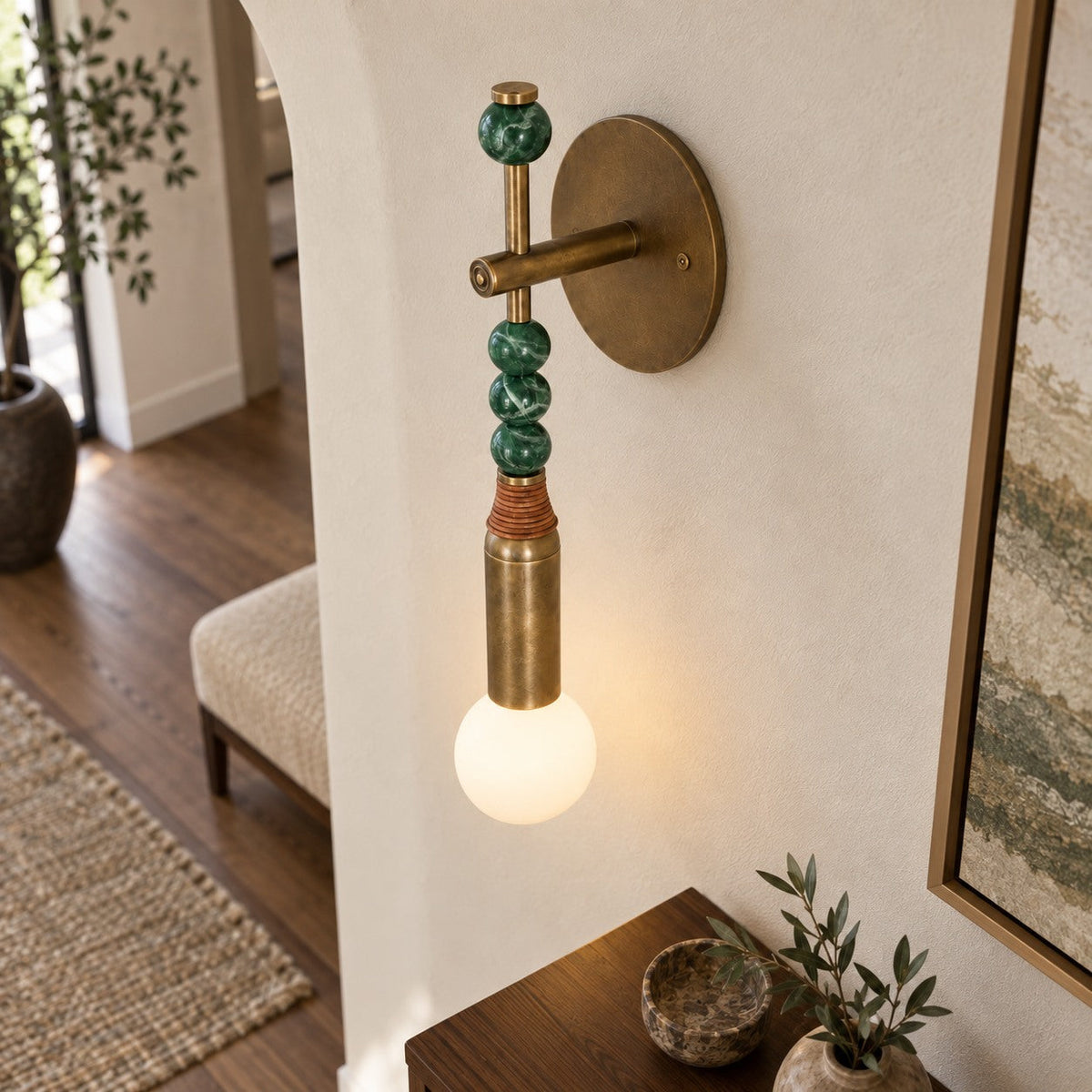 Persepolis Marble & Antique Brass Wall Sconce E27 Globe Bulb Short or Tall