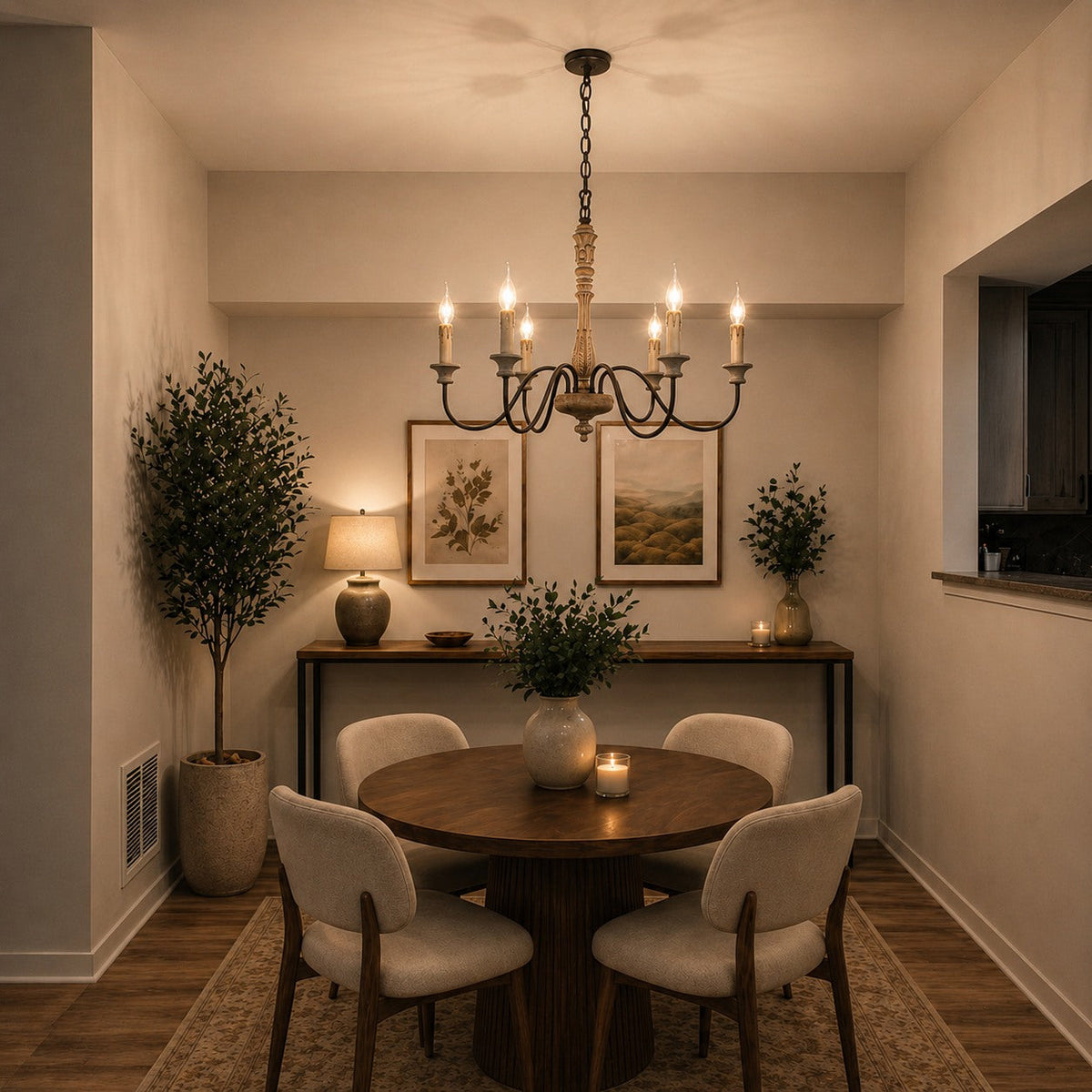 Six-Light Metal Chandelier 70 cm with Optional Glass Shades for Dining Room