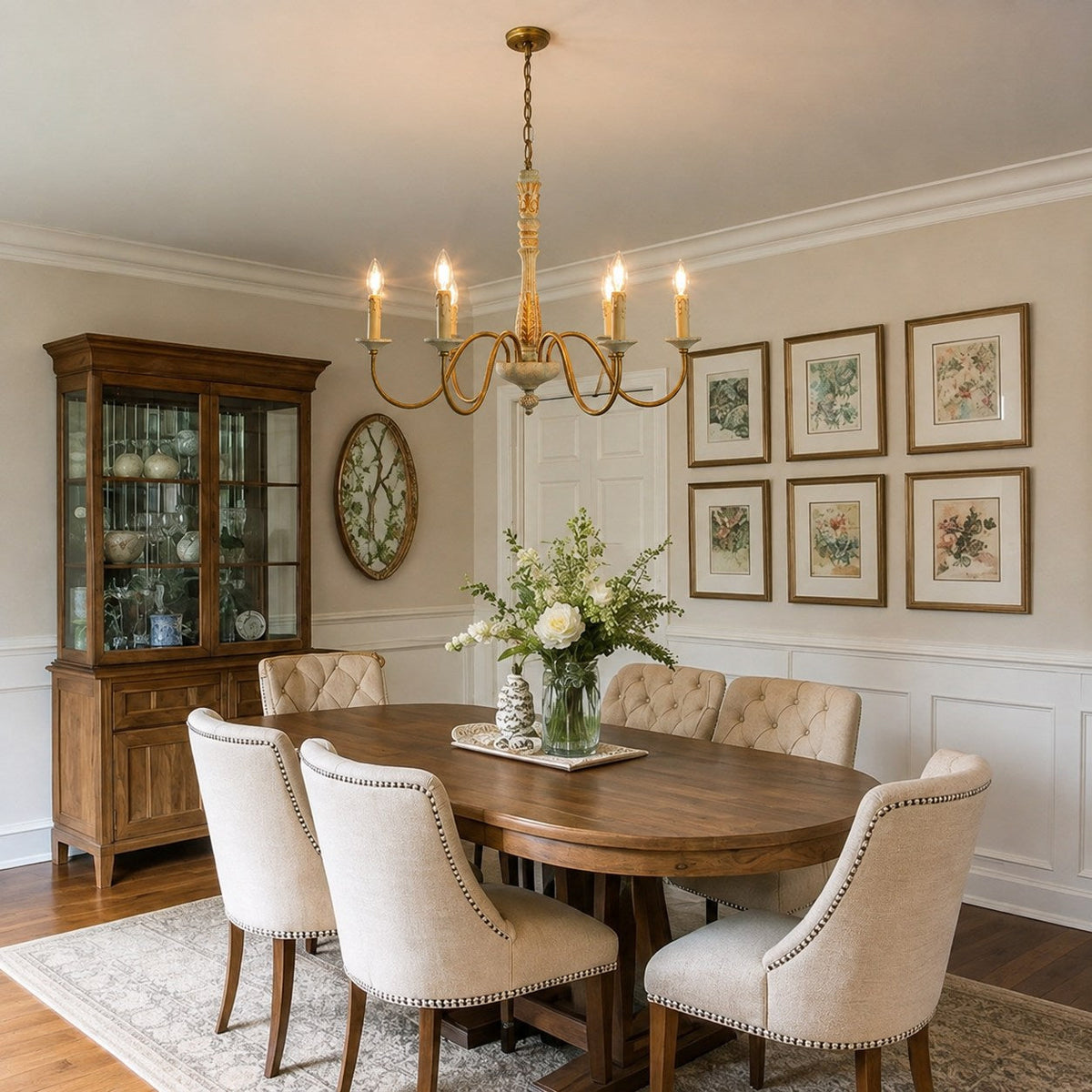 Six-Light Metal Chandelier 70 cm with Optional Glass Shades for Dining Room