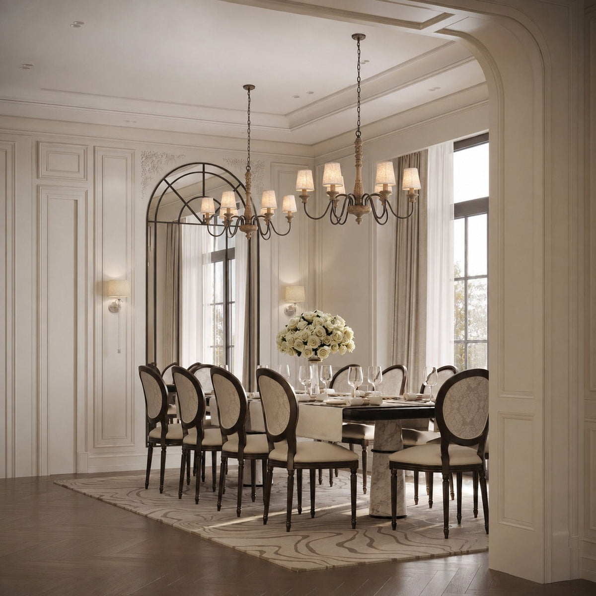 Six-Light Metal Chandelier 70 cm with Optional Glass Shades for Dining Room