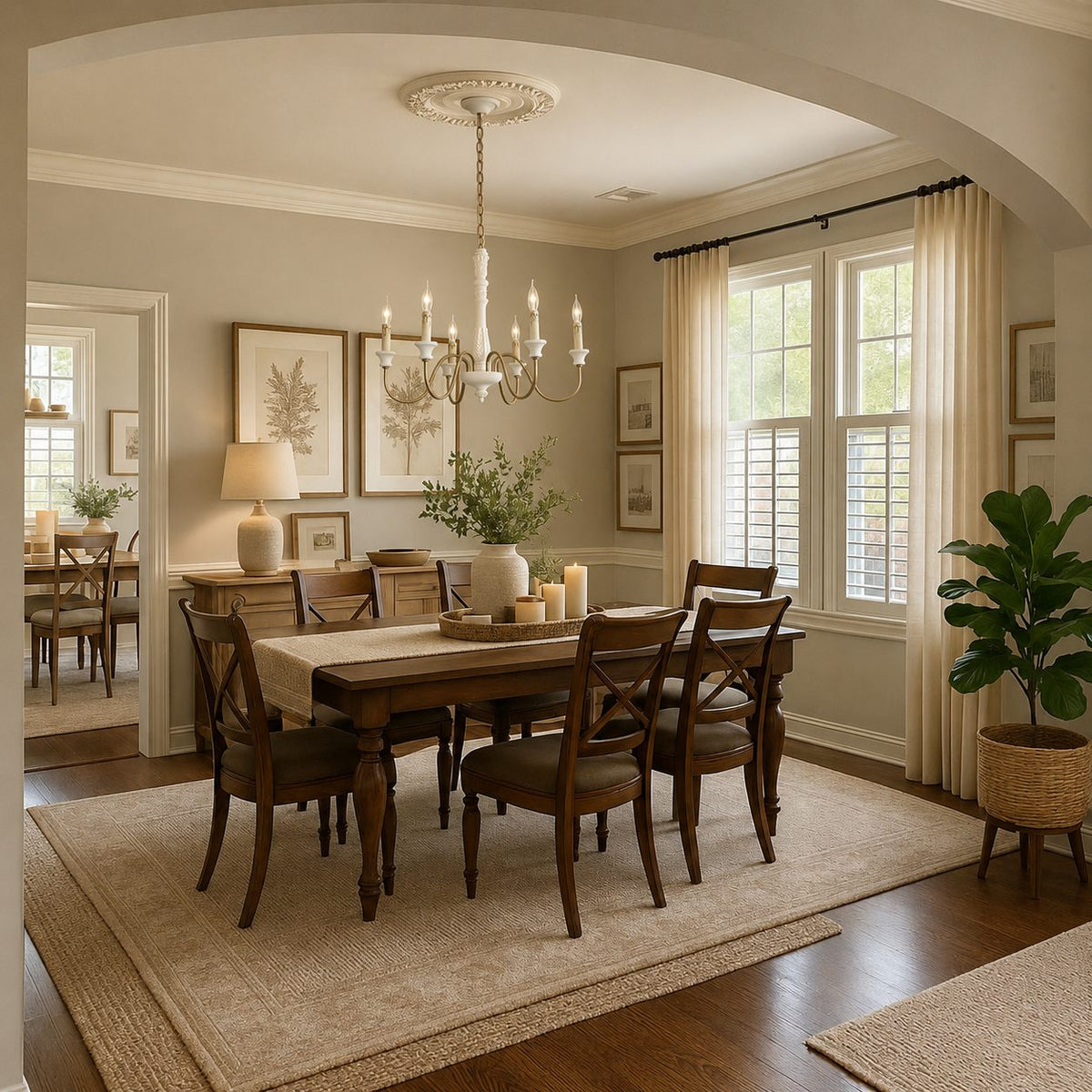 Six-Light Metal Chandelier 70 cm with Optional Glass Shades for Dining Room