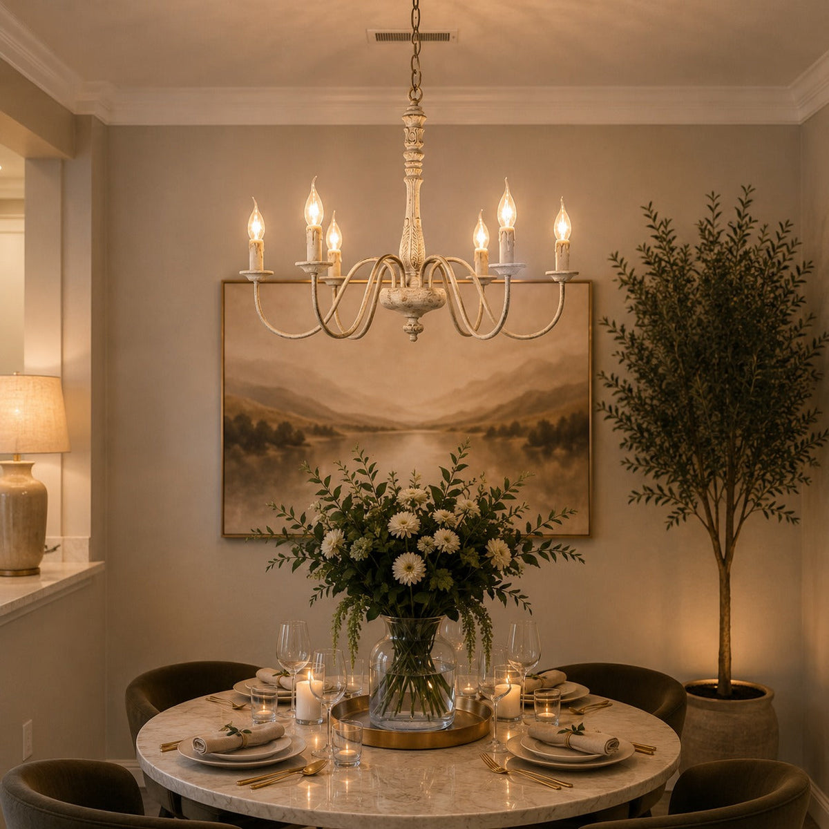 Six-Light Metal Chandelier 70 cm with Optional Glass Shades for Dining Room