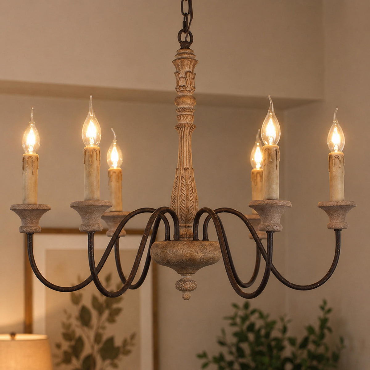 Six-Light Metal Chandelier 70 cm with Optional Glass Shades for Dining Room