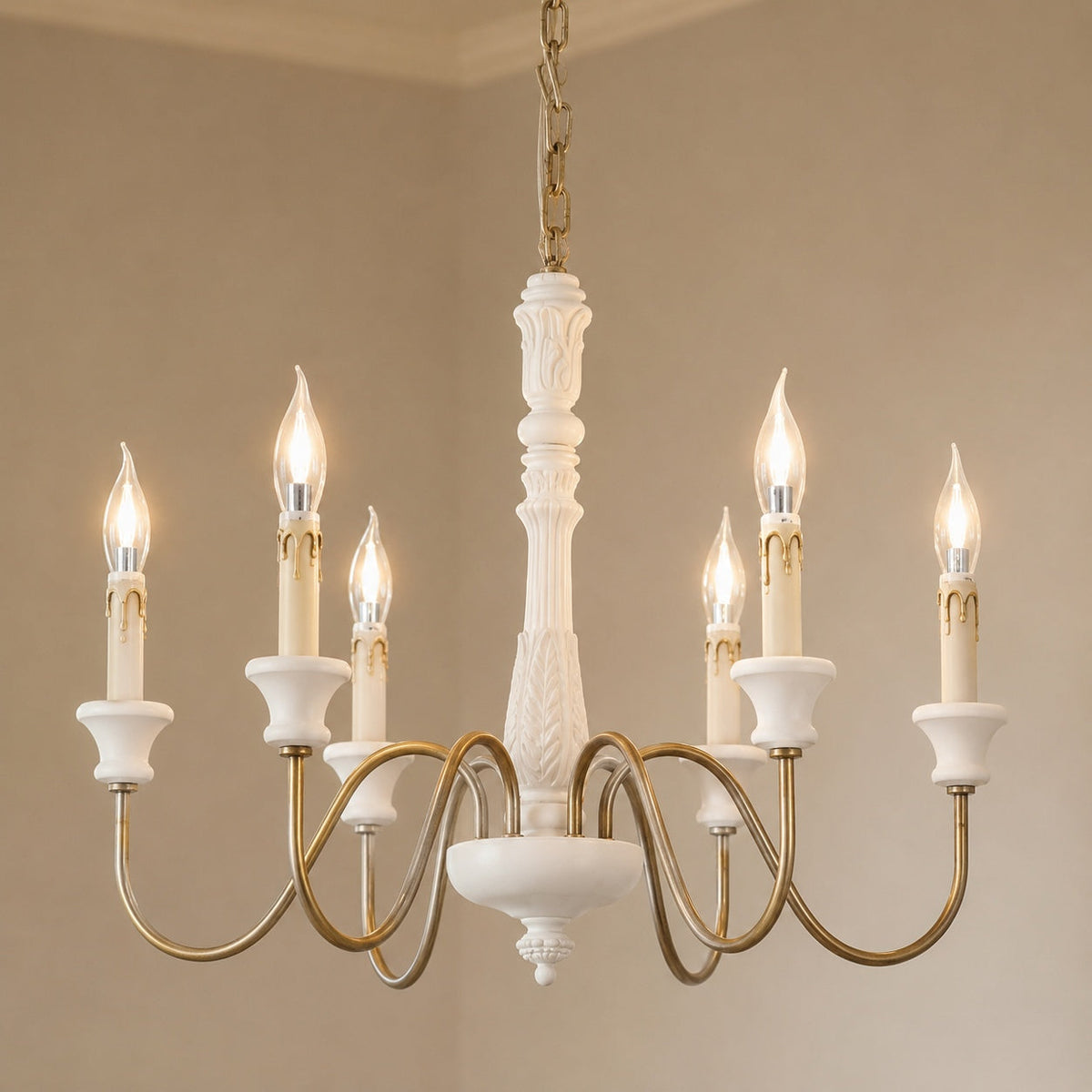 Six-Light Metal Chandelier 70 cm with Optional Glass Shades for Dining Room