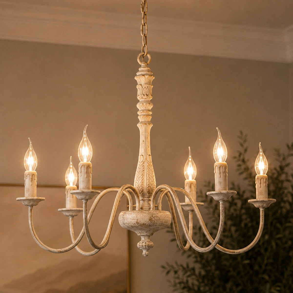 Six-Light Metal Chandelier 70 cm with Optional Glass Shades for Dining Room