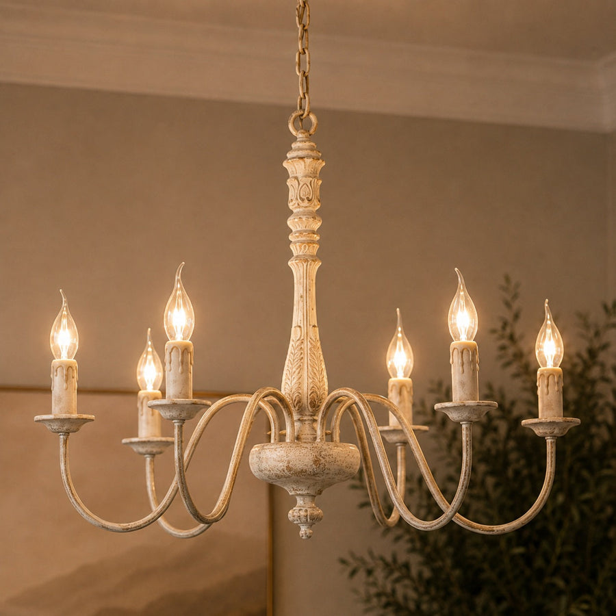 Six-Light Metal Chandelier 70 cm with Optional Glass Shades for Dining Room