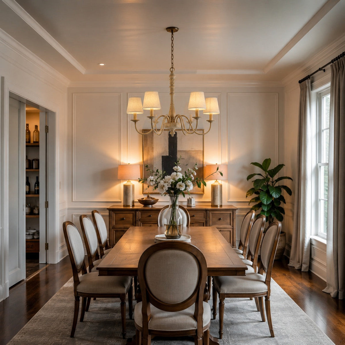 Six-Light Metal Chandelier 70 cm with Optional Glass Shades for Dining Room