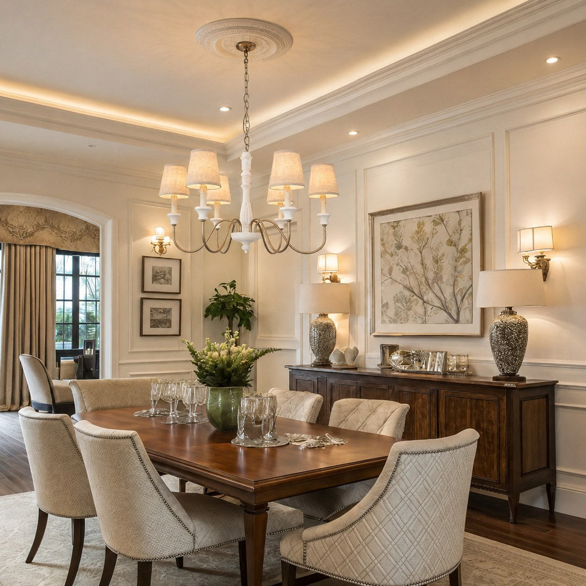 Six-Light Metal Chandelier 70 cm with Optional Glass Shades for Dining Room