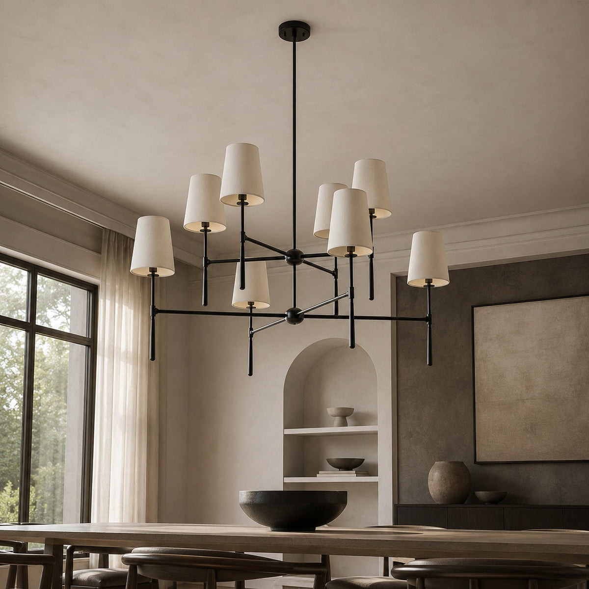 Round Metal LED Chandelier 4 6 or 8 Heads in Brass Black Nickel or White
