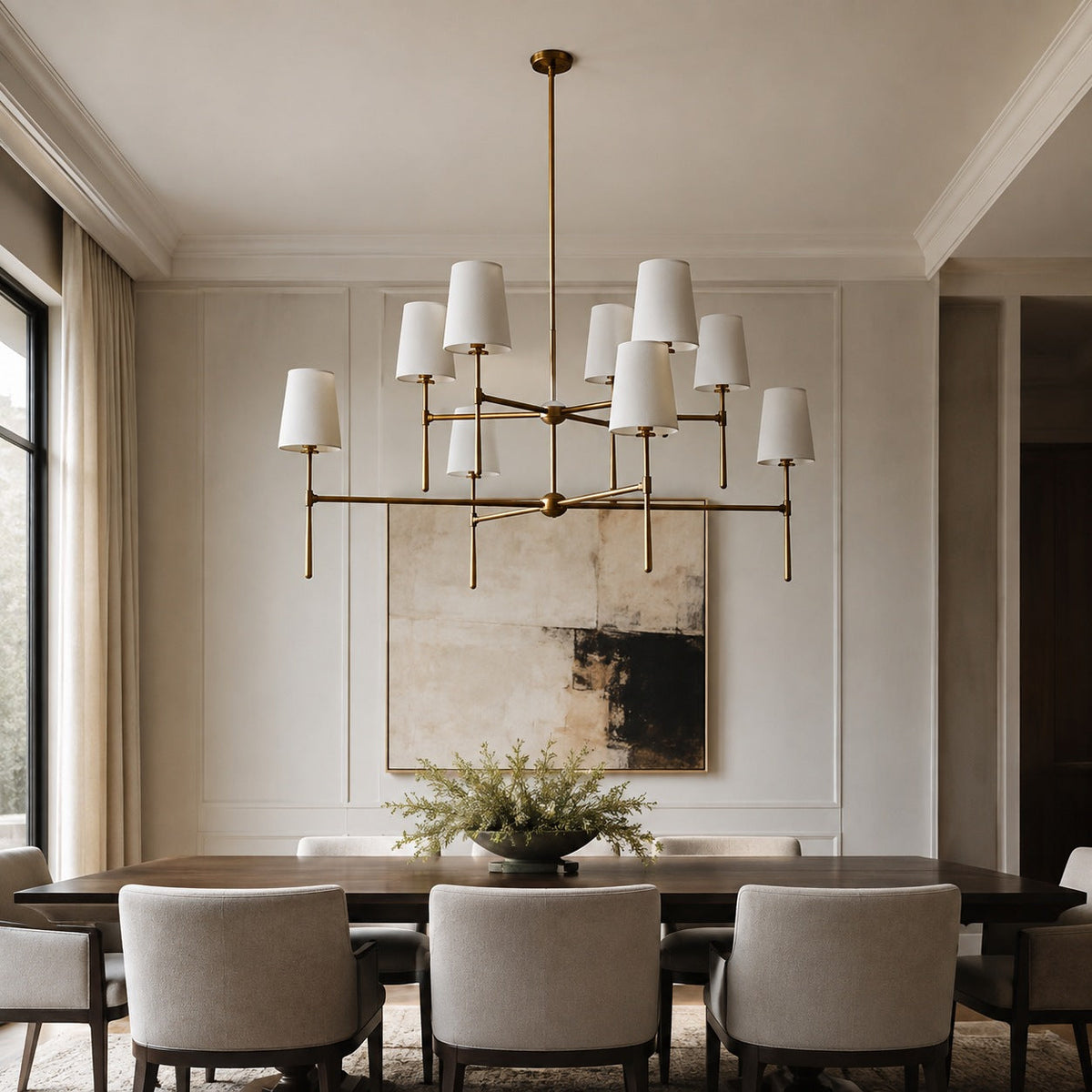 Round Metal LED Chandelier 4 6 or 8 Heads in Brass Black Nickel or White