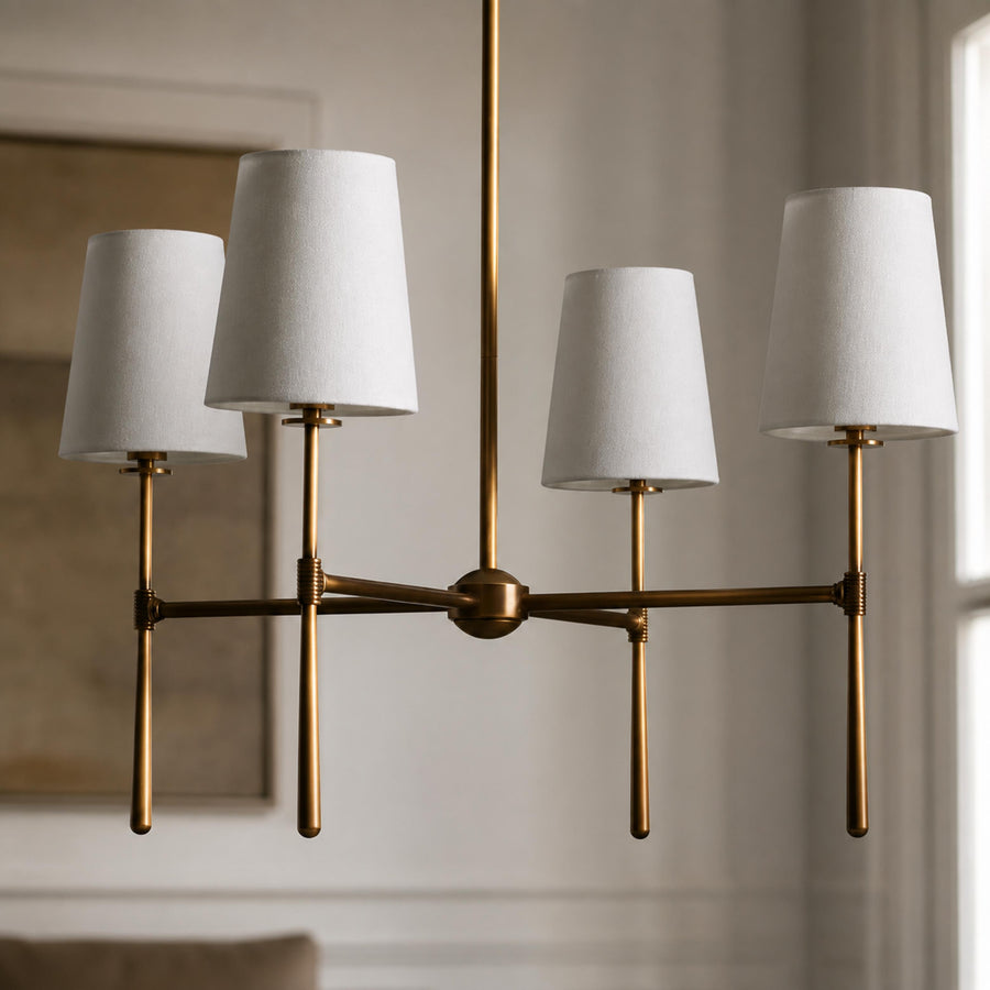 Round Metal LED Chandelier 4 6 or 8 Heads in Brass Black Nickel or White