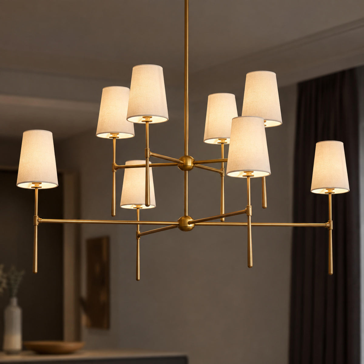 Round Metal LED Chandelier 4 6 or 8 Heads in Brass Black Nickel or White