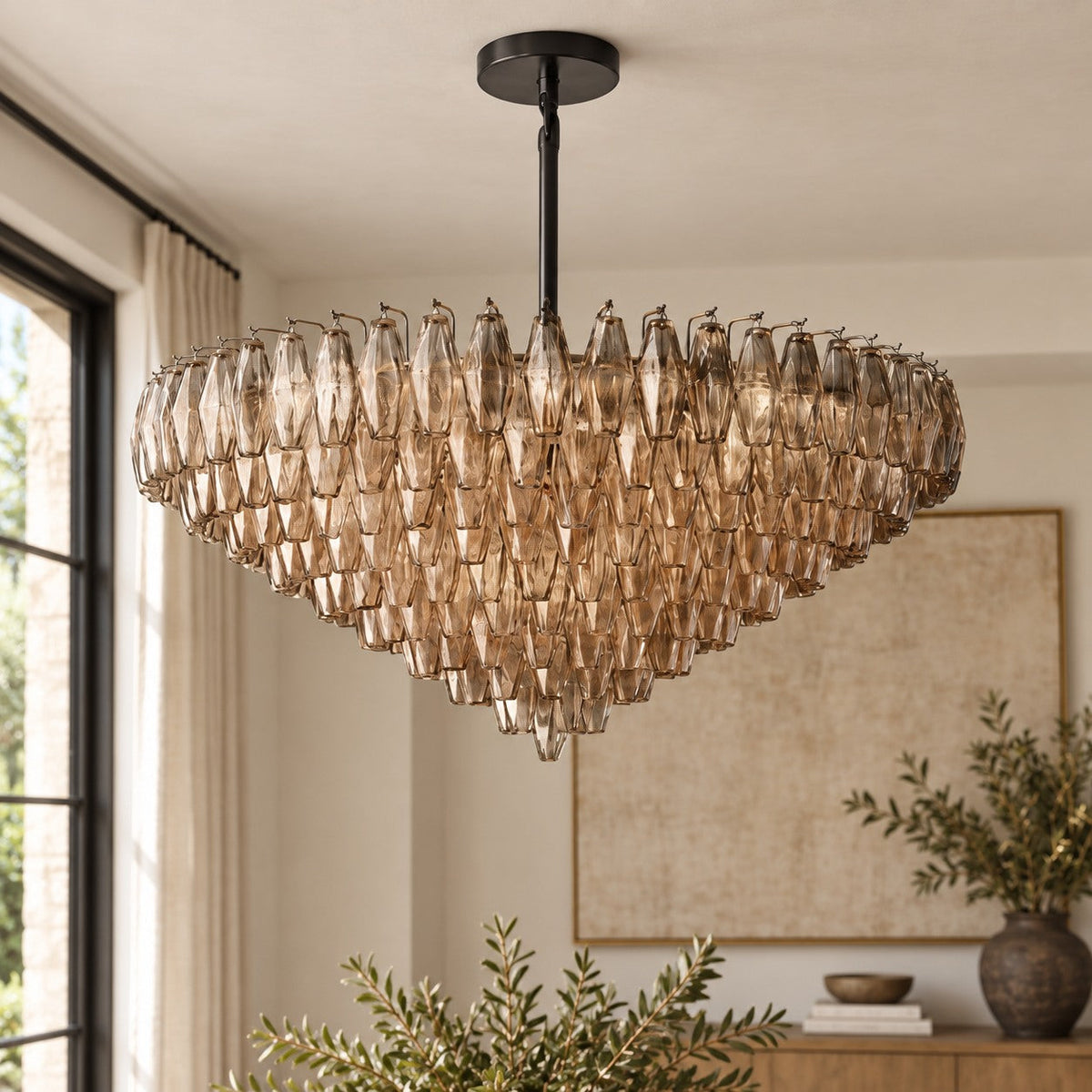 Inverted Dome Glass Prism Chandelier 8 to 13 Tier in Brass Black or Nickel