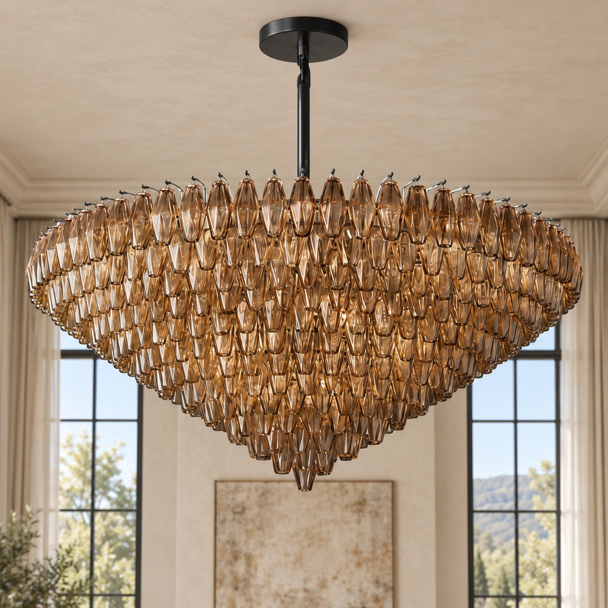 Inverted Dome Glass Prism Chandelier 8 to 13 Tier in Brass Black or Nickel
