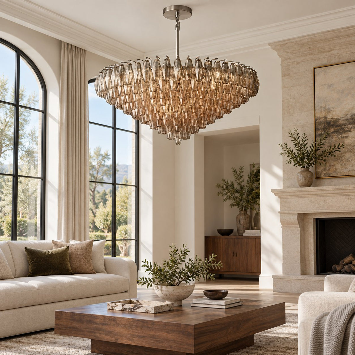 Inverted Dome Glass Prism Chandelier 8 to 13 Tier in Brass Black or Nickel