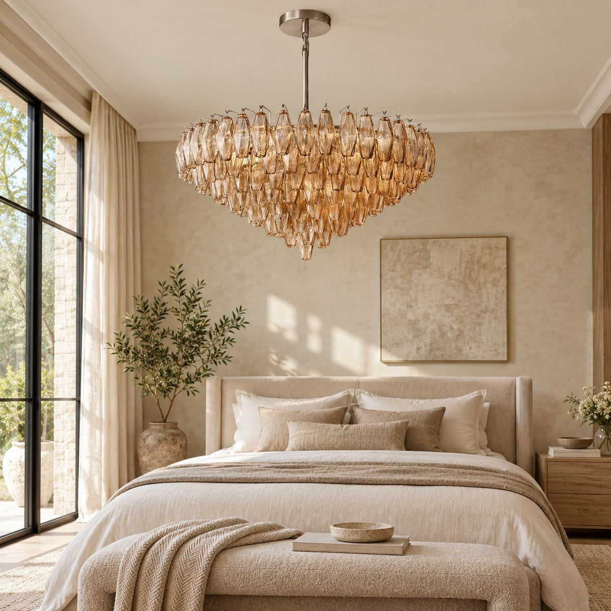 Inverted Dome Glass Prism Chandelier 8 to 13 Tier in Brass Black or Nickel