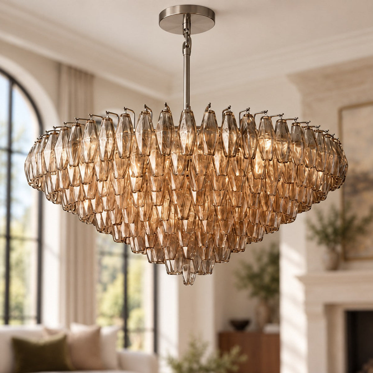 Inverted Dome Glass Prism Chandelier 8 to 13 Tier in Brass Black or Nickel