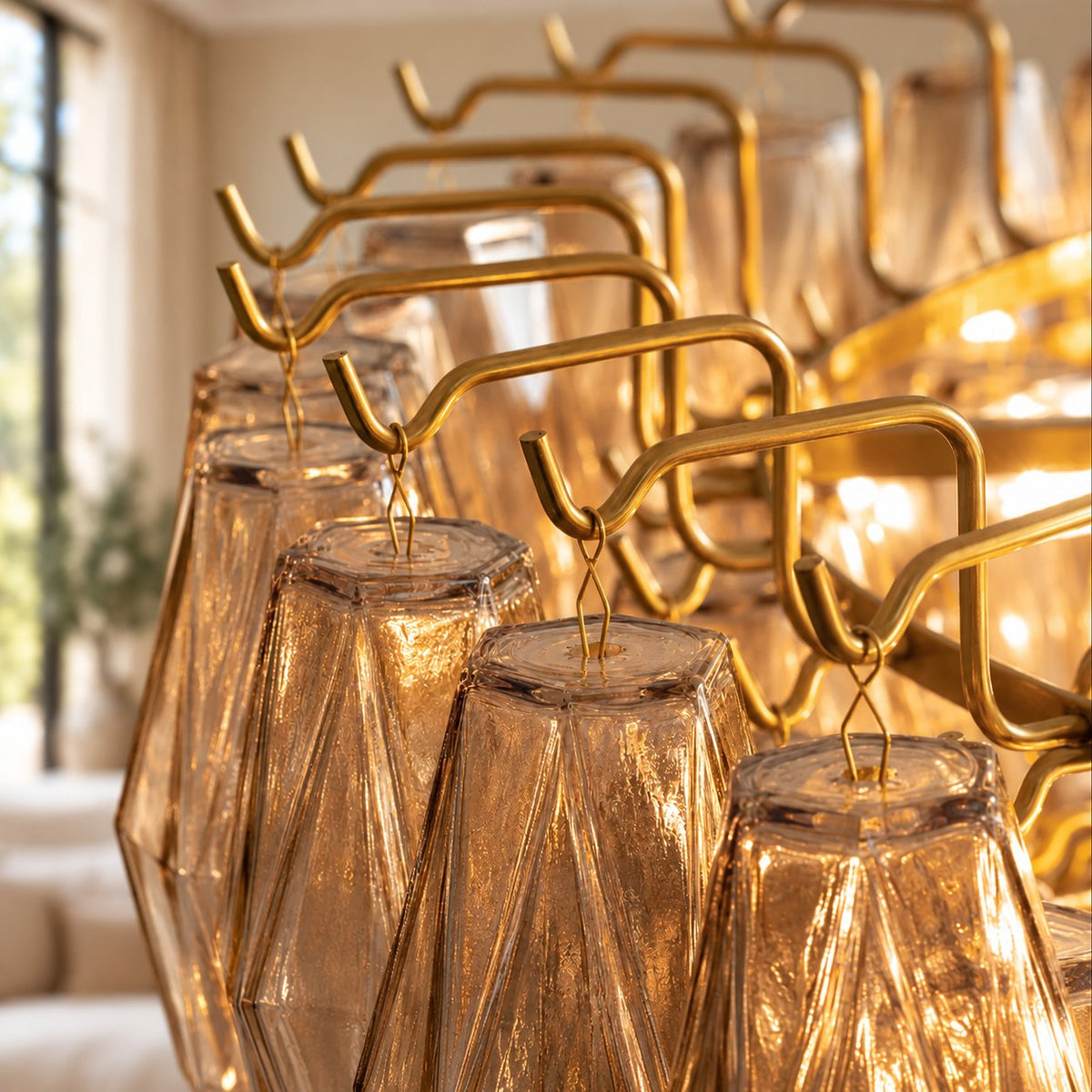 Inverted Dome Glass Prism Chandelier 8 to 13 Tier in Brass Black or Nickel