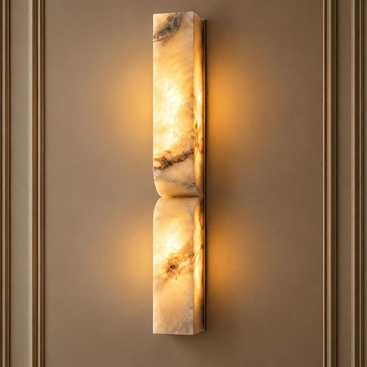 Carved Alabaster Pinched LED Wall Sconce 35 60 or 90 cm Gold Black or Nickel