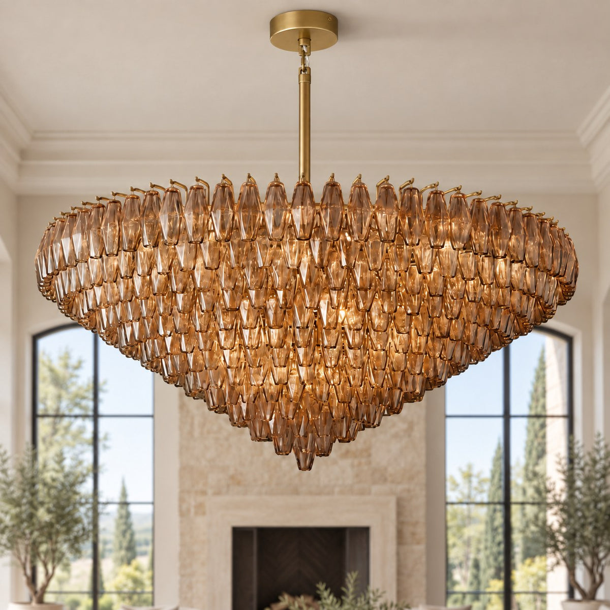 Inverted Dome Glass Prism Chandelier 8 to 13 Tier in Brass Black or Nickel