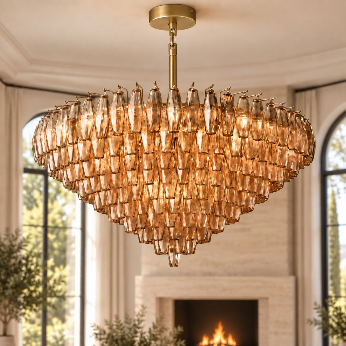 Inverted Dome Glass Prism Chandelier 8 to 13 Tier in Brass Black or Nickel