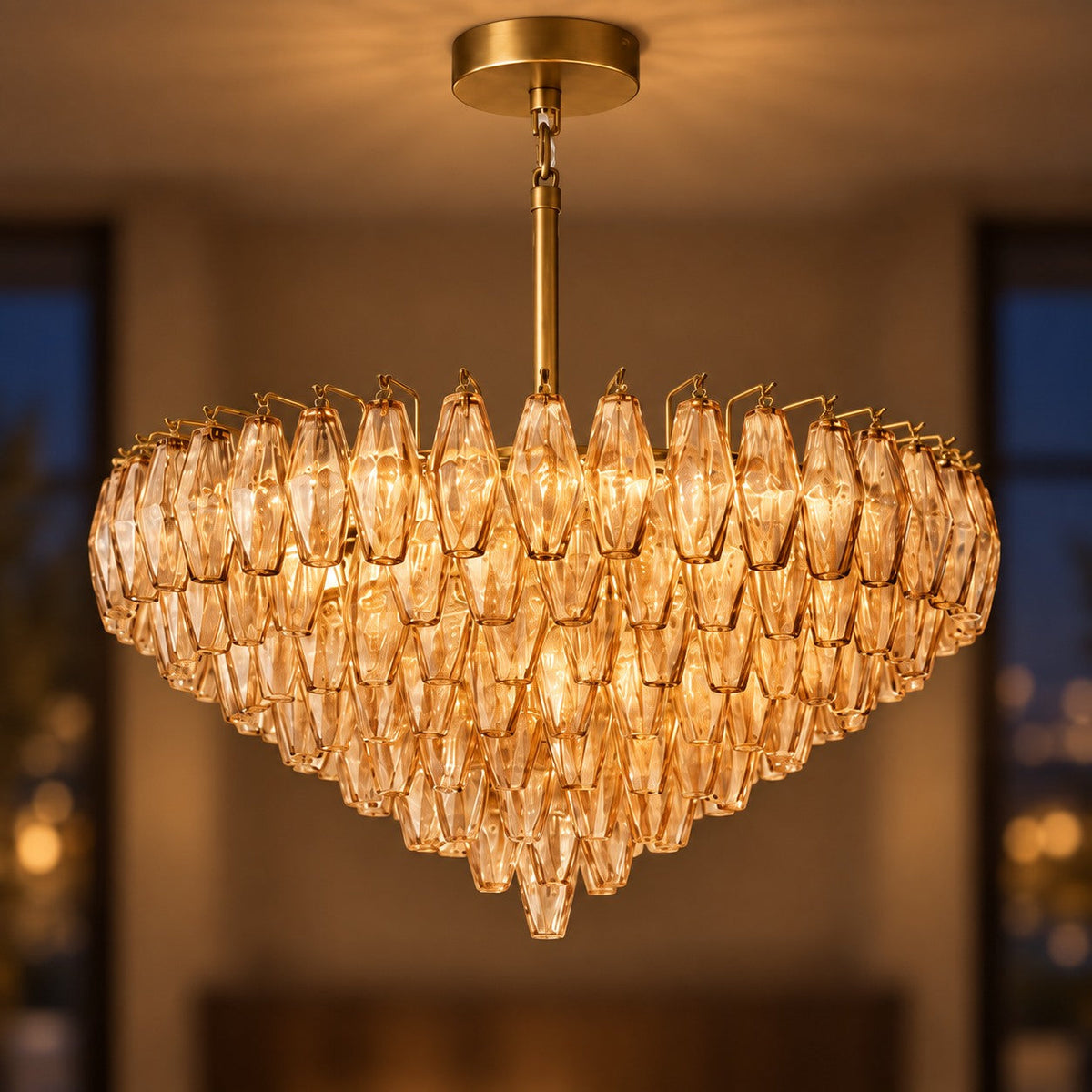Inverted Dome Glass Prism Chandelier 8 to 13 Tier in Brass Black or Nickel