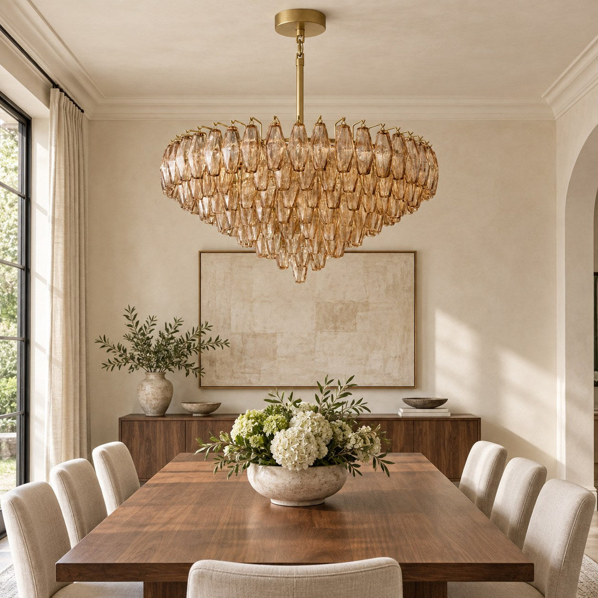 Inverted Dome Glass Prism Chandelier 8 to 13 Tier in Brass Black or Nickel