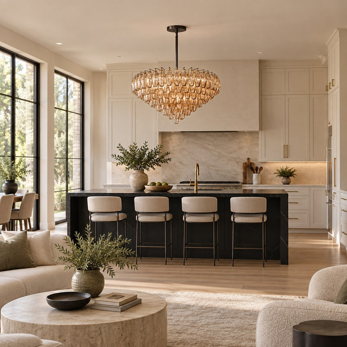 Inverted Dome Glass Prism Chandelier 8 to 13 Tier in Brass Black or Nickel