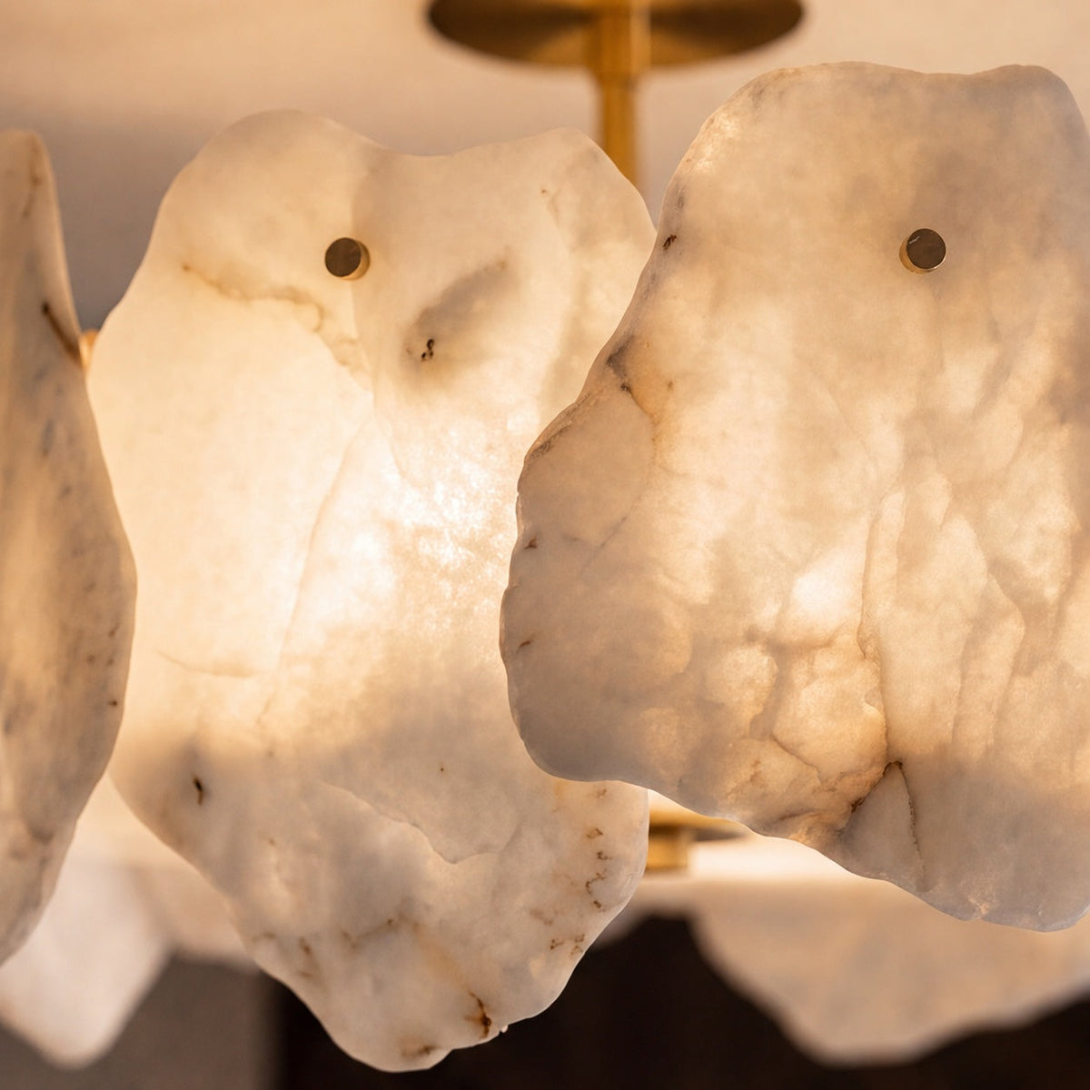 Alabaster Petal Flush Mount Ceiling Light with Copper Base for Living Room 50 cm