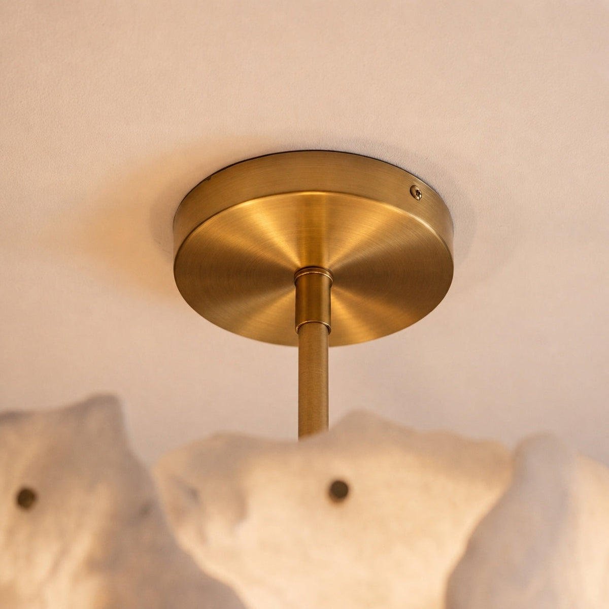 Alabaster Petal Flush Mount Ceiling Light with Copper Base for Living Room 50 cm