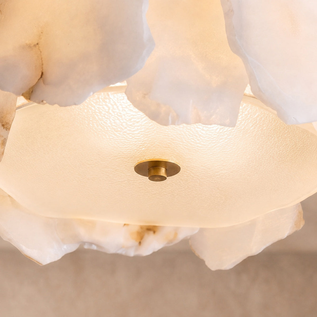 Alabaster Petal Flush Mount Ceiling Light with Copper Base for Living Room 50 cm