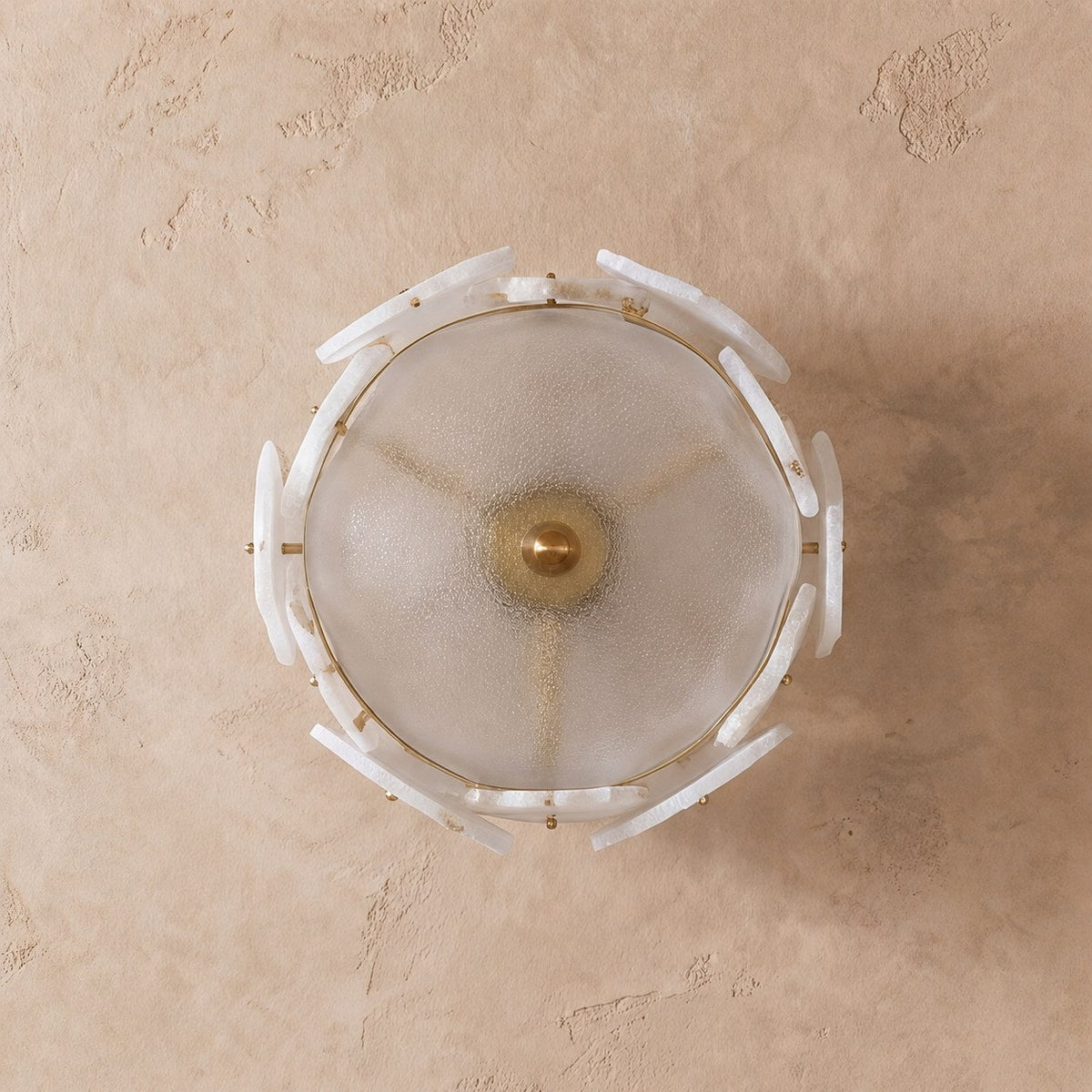 Alabaster Petal Flush Mount Ceiling Light with Copper Base for Living Room 50 cm
