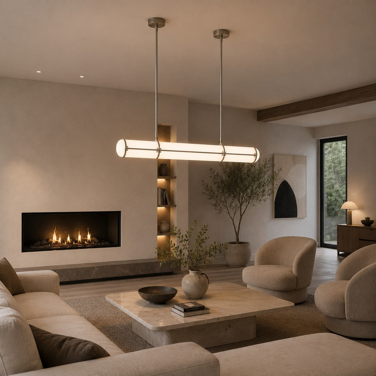 Slim Cylinder Linear LED Pendant Light Gold or Black 100 to 150 cm Dimmable