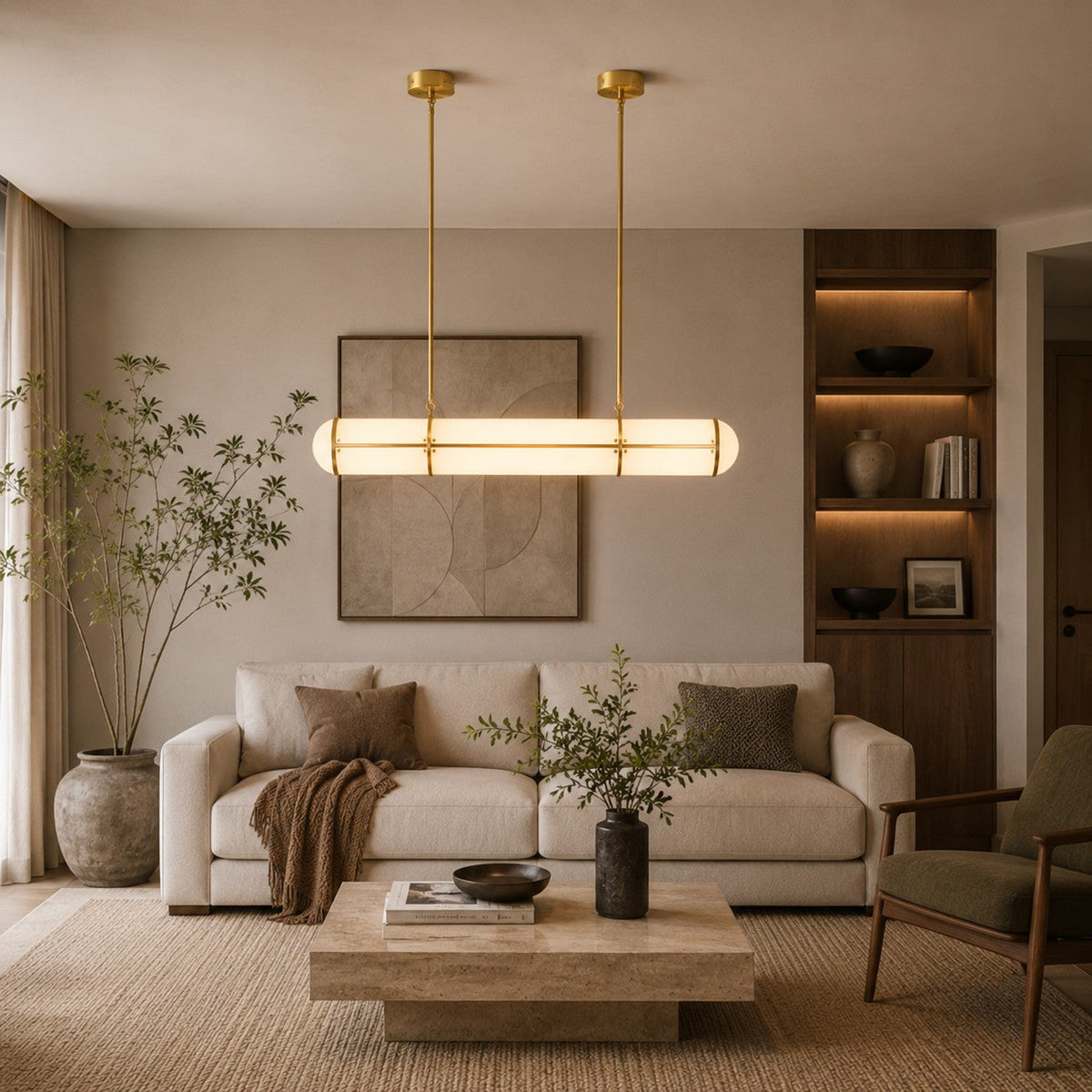 Slim Cylinder Linear LED Pendant Light Gold or Black 100 to 150 cm Dimmable