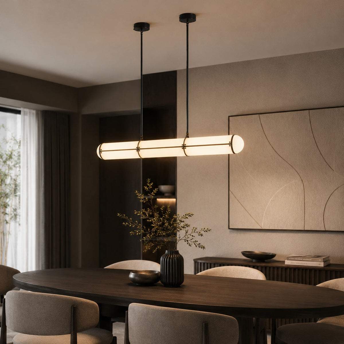 Slim Cylinder Linear LED Pendant Light Gold or Black 100 to 150 cm Dimmable