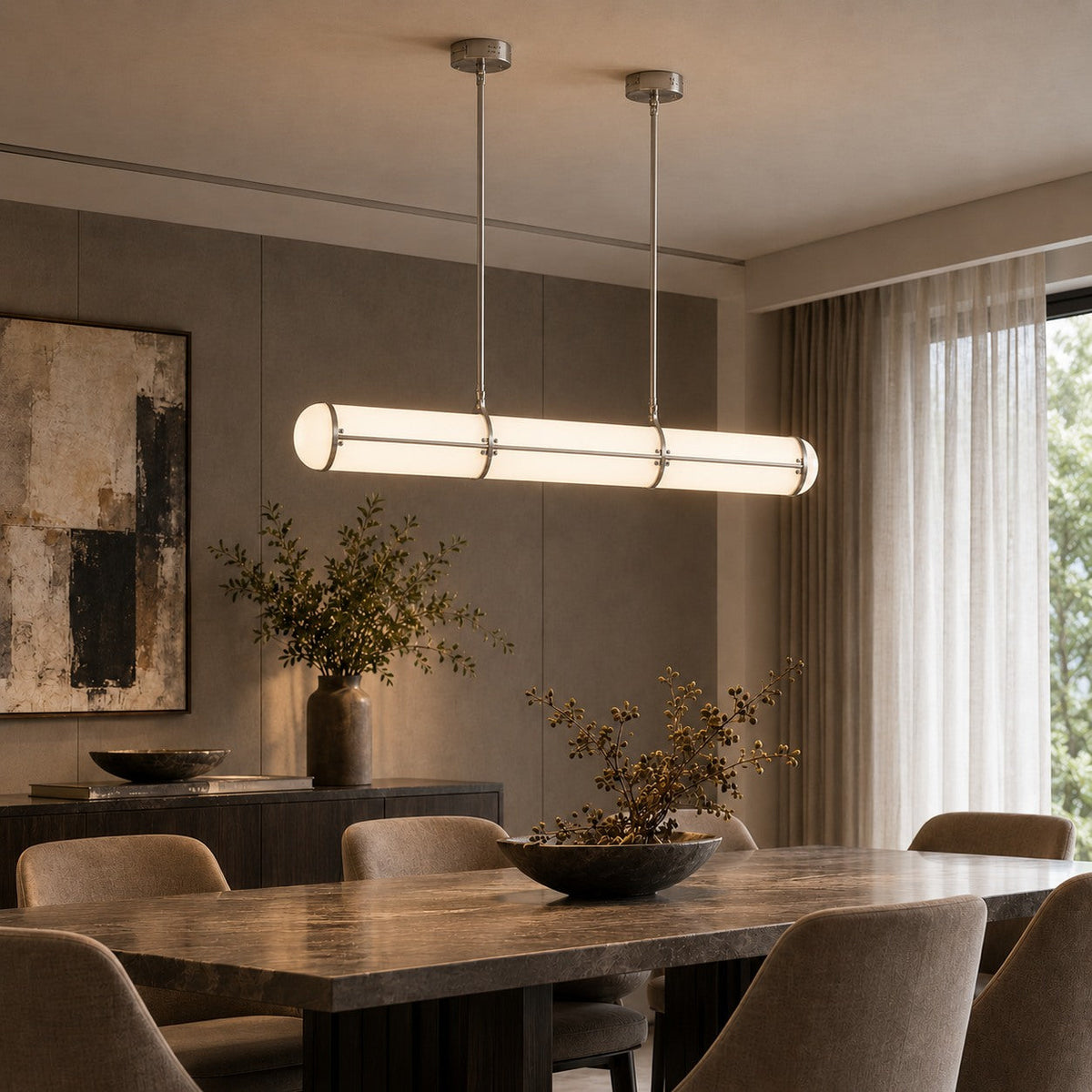 Slim Cylinder Linear LED Pendant Light Gold or Black 100 to 150 cm Dimmable