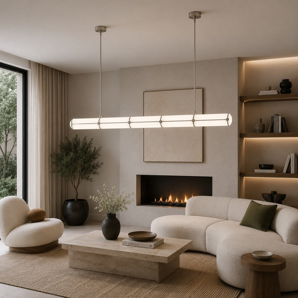 Slim Cylinder Linear LED Pendant Light Gold or Black 100 to 150 cm Dimmable